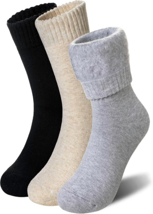 Women Heated Socks Ski Winter Thermal Hiking Snowboarding Thick Boot Insulated Socks 3 Pairs